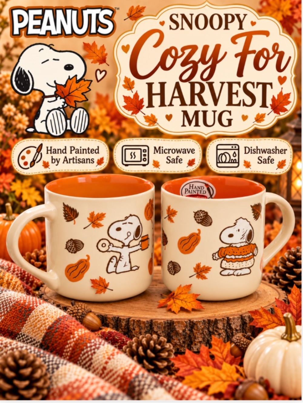 Peanuts Snoopy Cozy For Harvest Mug NWT